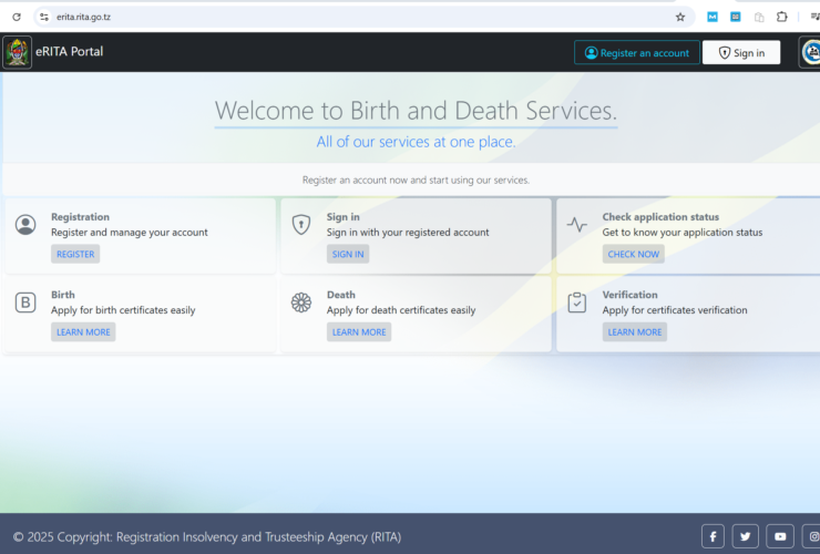 RITA Tanzania Cheti Cha Kuzaliwa 2025